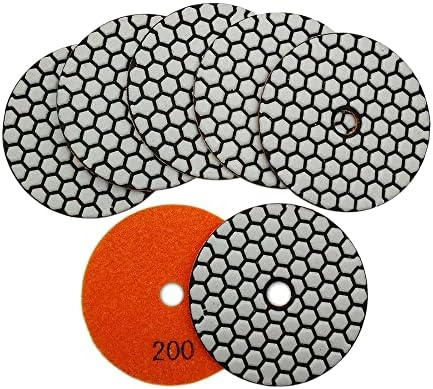SHDIATOOL 7Pcs 4-Inch Dry Diamond Polishing Pads Grit 200 for Granite Marble Stone Sanding Pads Grinding Pads Abrasive Set