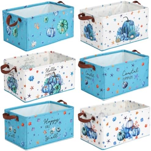 CHENGU 6 Pack Fall Storage Bins Collapsible Coastal Autumn Pumpkin Baskets