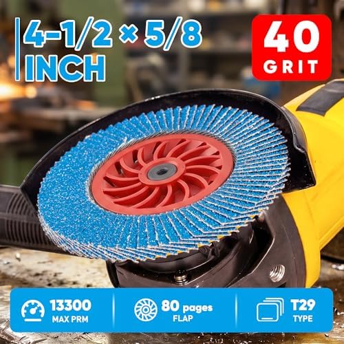 Flap Discs 40 Grit, 4 1/2 x 5/8-11 Inches, Grinding Disc Type 29, 10 Pack