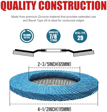 EZARC Zirconia Flap Discs 40 Grit, 4-1/2 x 7/8-Inch, Type 29, 50-Pack