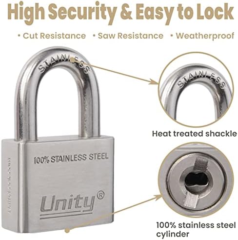 Unity Marine Padlock Keyed Alike 100% Stainless Steel Weatherproof for Sea, Boat, Port, Gate, Anti-Pick (2, 50mm)