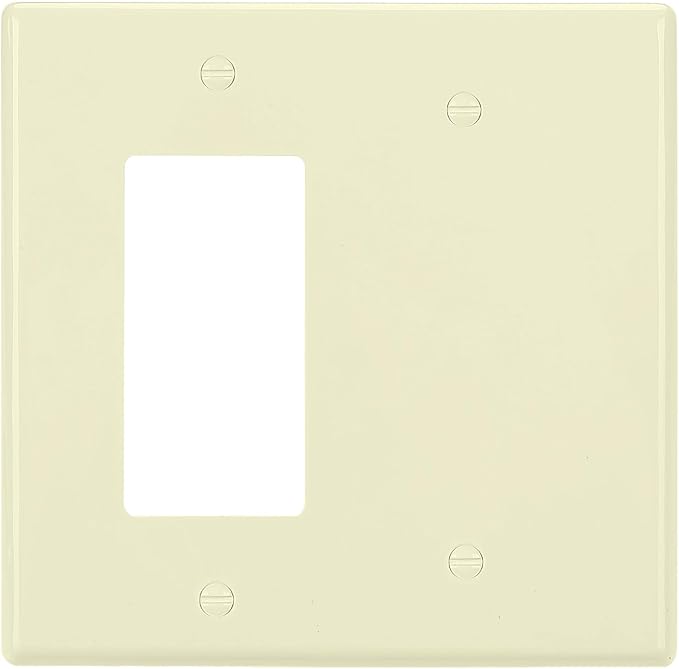 Bates- Combination Wall Plate, Decorator/Blank, Ivory Unbreakable Polycarbonate Thermoplastic, 2 Gang Wall Plate for Electrical Outlets