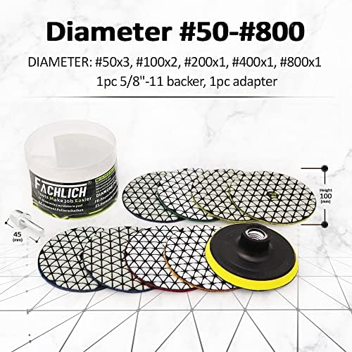 Dry Diamond Polishing Pads 10pcs/kit 4" Mixed Grits for Granite Marble Quartz Stone Countertop Sanding Grinder or Polisher Pads