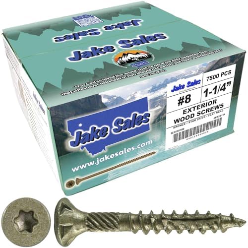 Jake Sales #8 x 1-1/4" Bronze Coated Multipurpose Wood Screw Torx/Star Drive Flat Head (Full Box - 7,500 Screw Count) Exterior Coated - ACQ Compatible Wood Screws