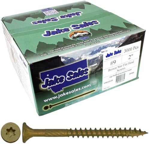 Jake Sales #9 x 2 Bronze Coated Multipurpose Wood Screw Torx/Star Drive Flat Head (Full Box ~3,000 Screws) Exterior Coated - ACQ Compatible Wood Screws