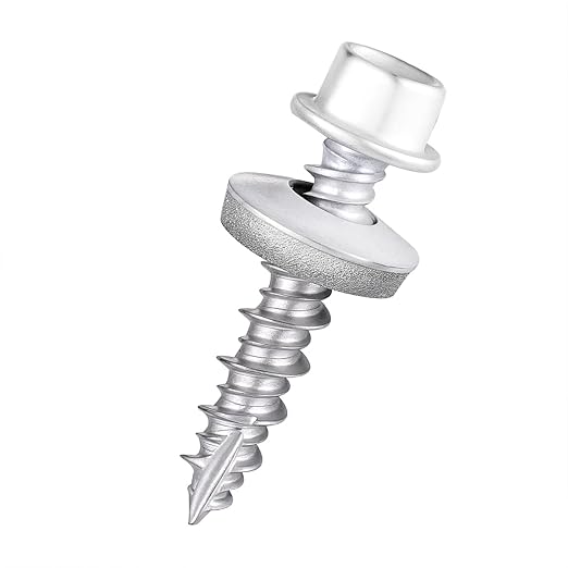 50 Pcs #10x1 White Metal Roofing Screws - Galvanized Hex Head Self-Tapping with EPDM Washers Sharp Point,for Corrugated Roofing, Wood Siding, Fences, Carports, Garages, Sheds