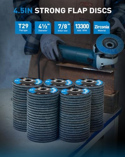 S SATC Premium 4.5" x 7/8" Inch 80 Grit Flap Discs for Angle Grinder 100 Pack Type 29 High Density Zirconia Grinding Wheels for Deburring Finishing