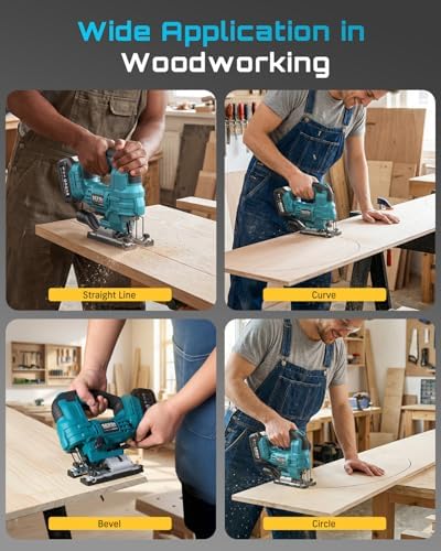 SEESII Brushless Jig Saw, Cordless Jigsaw Tool 2×4.0Ah Batteries
