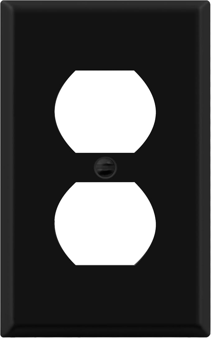 ENERLITES Duplex Receptacle Metal Wall Plate, Outlet Cover, Corrosion Resistant, Standard Size 1-Gang 4.50" x 2.76", Powder Coated Stamped Steel, 7721-BM, Black Matte