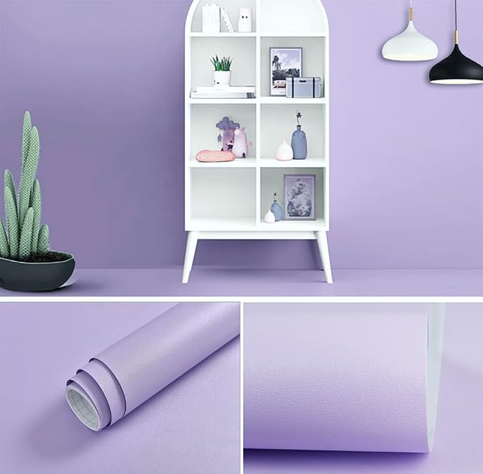 118"x17.7" Purple Wallpaper Solid Color Peel and Stick Wallpaper Purple Contact Paper Solid Color Self-Adhesive Removable Wall Paper for Wall Furniture Cabinet Covering Vinyl Rolls