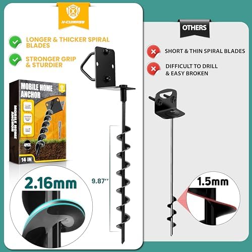 [UPGRADED] 14” Full Spiral Blade Mobile Home Anchor - 4pcs Ground Anchor