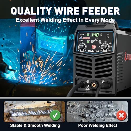 ‌GZ GUOZHI 140A MIG Welder,3-in-1 MIG Welder with FLUX MIG/ARC/Lift TIG Multi-Process,110V Welding Machine,110V Flux Core Welder with Welding Gun(black)
