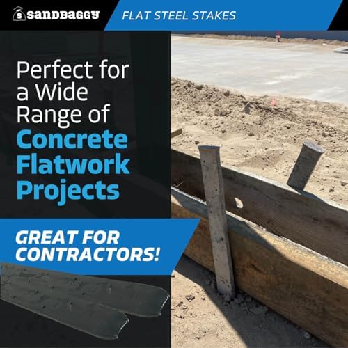 Sandbaggy 36" Flat Steel Stakes for Concrete Forms with Nail Holes - 1.5" Wide - Painted - Removable, Reusable, V Point End - Construction Grade Stakes (5, 36 inch)