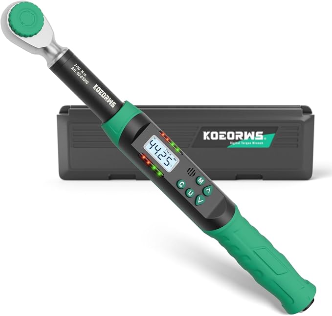 Torque Screwdriver 3/8 Inch Drive Digital Torque Wrench, 2.21-44.25Ft.lb/3-60N.m, with Preset Value, Buzzer & LED Indicator, ±2% Accuracy Torque Wrench for Bike, Motorcycles