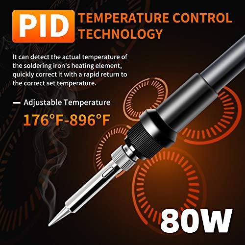 TOAUTO Soldering Station,80W Digital Solder Iron Station Kit with 176°F-896°F Temperature, C/F Func, Auto Standby & Sleep, Temperature Lock,5 Extra Solder Tips, Solder Bracket, Solder Sucker (Orange)