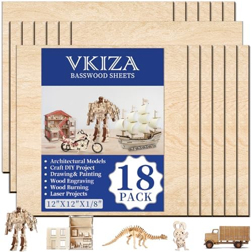18 Pack Basswood Sheets 12"x12"x1/8" for Crafts, Unfinished Basswood Craft Board Perfect for DIY Ornaments and Models, Drawing, Painting, Engraving, Wood Burning, Laser Cutting