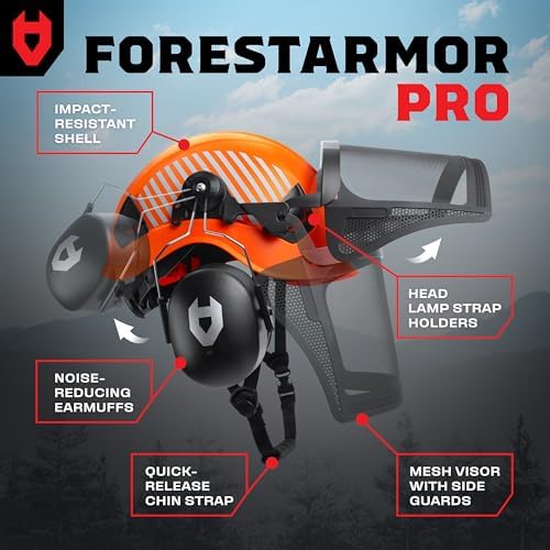 NoCry ANSI Z89.1 Rated Arborist Helmet — Chainsaw Helmet with Face Shield and Ear Muffs — Adjustable Hard Hat with Adaptive Ventilation; Impact-Resistant Mesh Face Shield for Forestry with Side Guards