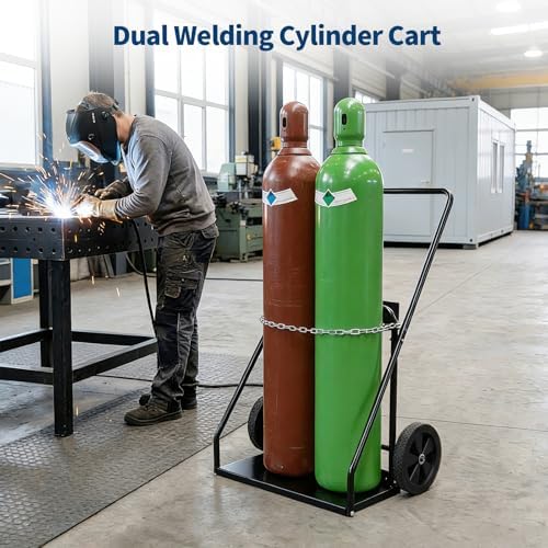 Welding Cylinder Cart, Dual Cylinder Cart with Safety Chains and 10" Wheels,440 Lb Weight Capacity