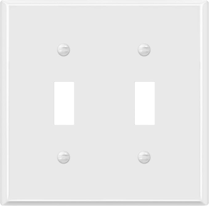 ENERLITES Double Toggle Light Switch Metal Cover Plate, Wall Plate, Corrosion Resistant, Standard Size 2-Gang 4.50" x 4.57", Powder Coated Stamped Steel, 7712-WG, White Gloss (Pack of 1)