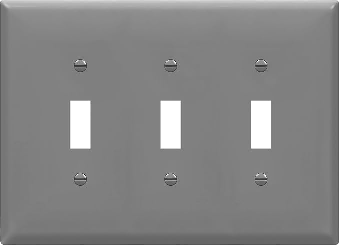ENERLITES Triple Light Switch Wall Plate, Toggle Switch Plate, 3-Gang Gloss Finish, Mid-Size 4.88" x 6.77", Unbreakable Polycarbonate Thermoplastic, UL Listed, 8813M-GY, Gray