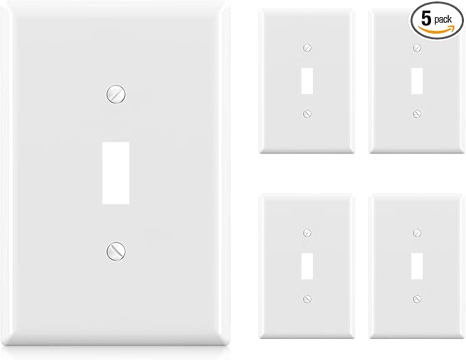 ELEGRP Large Size Toggle Switch Wall Plate, 1-Gang Light Switch Covers, Unbreakable Polycarbonate Replacement Faceplates Covers, UL Listed, Color-matched Screws Included (5 Pack, Glossy White)