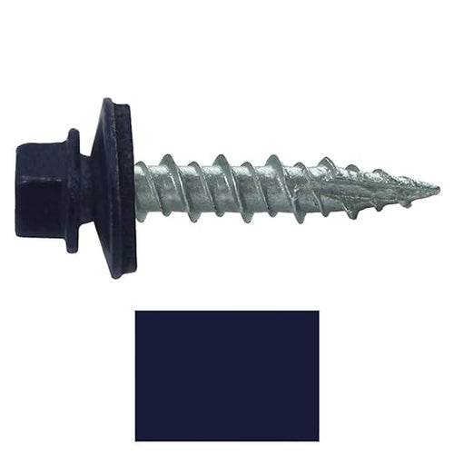 10 x 1 Dark Blue Metal Roofing Screws - Hex Washer Head- Self-Starting/Tapping - EPDM Washer. 1 Bag - 250 Screws