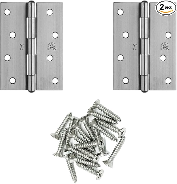 2pcs 304 Stainless Steel 4-inch Folding Butt Hinges Home Furniture Hardware Door Hinges for Door Case Lid Wooden Box Chest (100mm x 70mm x 1.5mm)