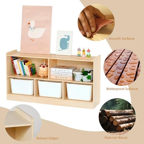 Montessori Book and Toy Shelf for Kids, 5-Section Organizer, Birch Plywood