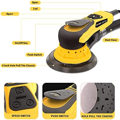 Electric Random Orbital Sander Brushless 350W 3A Multi-function Variable Speed Corded Orbital Sanders Machine For Woodworking, Car, Drywall Sanding, Polishing…