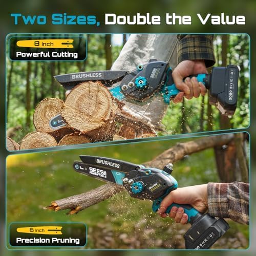 SEESII 8 Inch & 6 Inch Mini Chainsaw Cordless with 2 Batteries & Auto Oiler