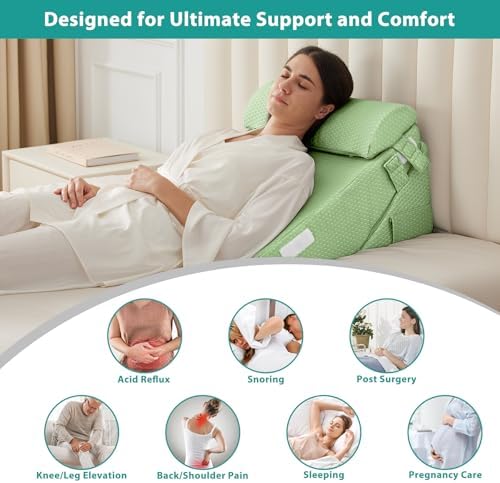 Bedluxe Wedge Pillow Set for After Surgery, Orthopedic Bed Wedge, Green