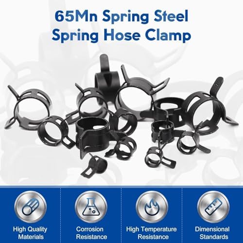 Fielect 1.02"/26mm ID Constant Tension Band Hose Clamps,Spring Band Type Action Hose Clamp Manganese Steel Low Pressure Air Clip for Automotive Mechanical Fuel Water Pipe Air Tube,Black Coated 1000pcs