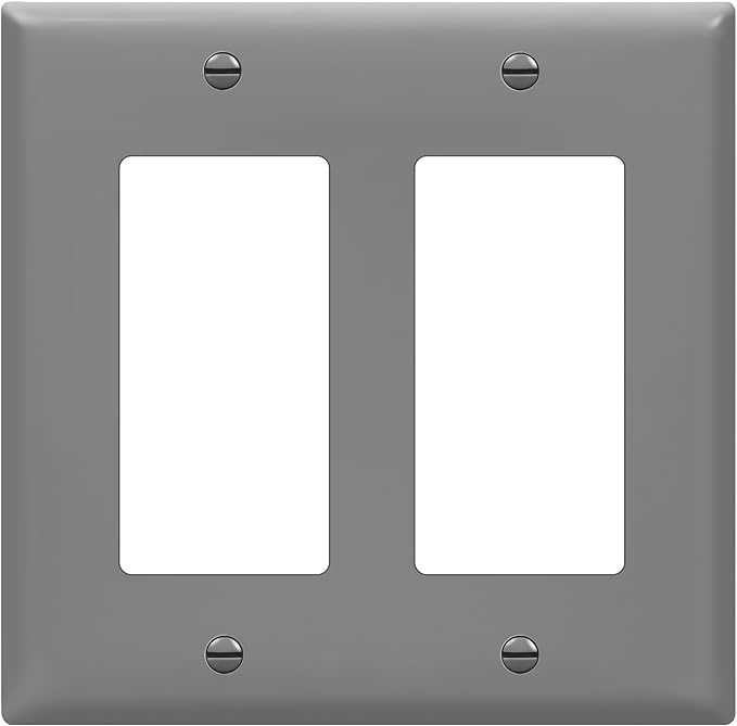 ENERLITES Decorator Light Switch or Receptacle Outlet Wall Plate, Gloss Finish, Size 2-Gang 4.50" x 4.57", Unbreakable Polycarbonate Thermoplastic, UL Listed, 8832-GY, Gray