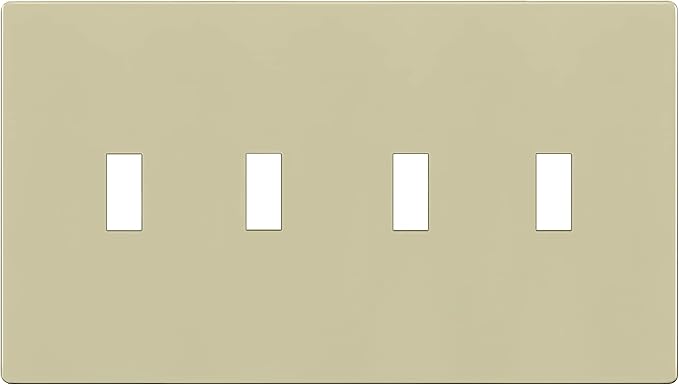 ENERLITES Screwless Quadruple Toggle Switch Wall Plate, Child Safe Light Switch Cover, Standard Size 4-Gang 4.68" x 8.38", Unbreakable Polycarbonate Thermoplastic, UL Listed, SI8814-I, Glossy, Ivory