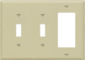 ENERLITES Combination Double Toggle/Single Decorator Rocker Outlet Wall Plate, Standard Size 3-Gang Light Switch Cover(4.5" x 6.38"), Polycarbonate Thermoplastic, UL Listed，881231-I, Ivory