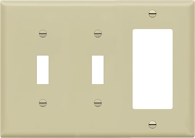 ENERLITES Combination Double Toggle/Single Decorator Rocker Outlet Wall Plate, Standard Size 3-Gang Light Switch Cover(4.5" x 6.38"), Polycarbonate Thermoplastic, UL Listed，881231-I, Ivory