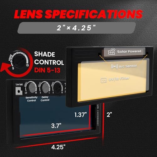 2×4.25 Auto Darkening Welding Lens - Shade 5-13 Adjustability | Blue Puddle Welding Lens | Ideal for Pancake & Pipeliner Welding Hoods | Welding Lens 2×4 1/4 (Gold)