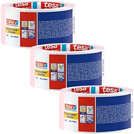 tesa Precision Masking Tape 4333 Sensitive - Pink - 3 Rolls - 50 m x 50 mm