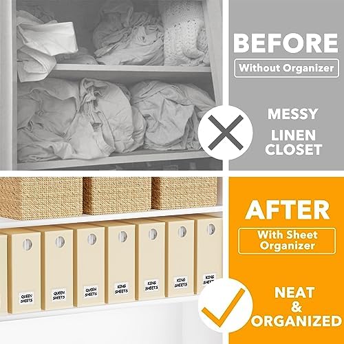 SpaceAid 8 Pack Bed Sheet Organizers and Storage, Foldable Sheet Organizer for Linen Closet, Sheets Set Folder Keeper with Window XL (Queen & King Size) Bedding Container (Beige, 8 Pack)