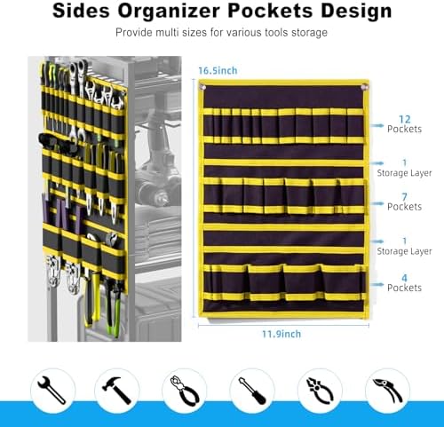 JUNNUJ Power Tool Organizer Cart with Charging Station, 6 FT Cord, Yellow