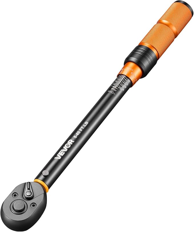 VEVOR Torque Wrench 3/8-inch Drive Click Torque Wrench Dual Scale Readings, 5-45 lbf-ft / 6.8-61.2 N.m, ±3% High Precision, with Spark Plug Sockets, Bits, Universal Joint, Extension Bar, Storage Case