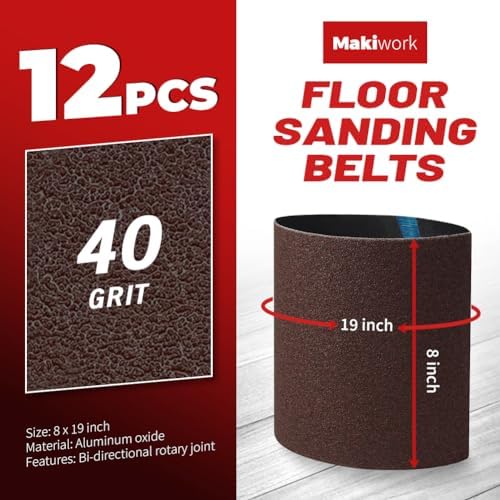 8 inch x 19 inch 40 Grit Sanding Belts, 12 Pack, EZ 8 Drum Sander Sandpaper Rolls for Woodworking and Floor Polishing, Aluminum Oxide Sander Sleeves