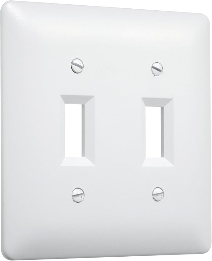TayMac 4400W Paintable Double Toggle Light Switch Wall Plate Cover, White, 2-Gang