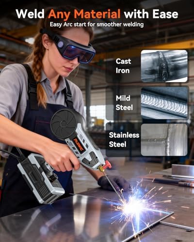 2 in 1 MIG and Stick Welder: 250A Handheld Portable Welding Machine, 110V Gasless Flux Core Wire Feed Welder & MMA ARC Welder Gun, 3.97lb w/LCD Display, for .032"/.040" Wire and 3/32"-1/8" Rod