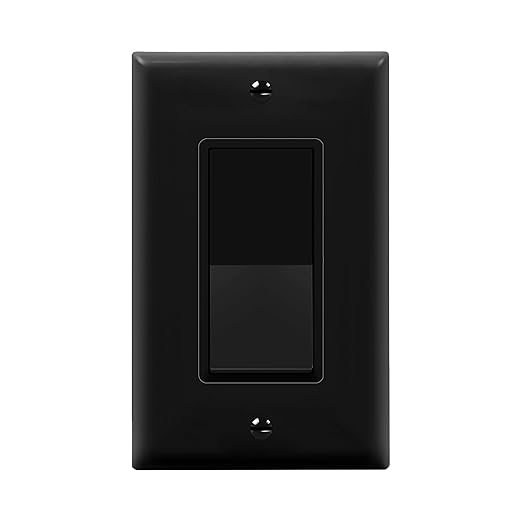 ENERLITES Decorator On/Off Paddle Switch with Wall Plates, Single Pole, 3 Wire, Grounding Screw, Residential Grade, 15A 120V/277V, UL Listed, 91150-BKWP, Black