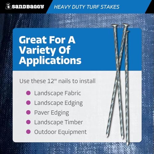 Sandbaggy 12" Heavy Duty Galvanized Artificial Turf Stakes - Spiral Landscape Nails - Ground Spikes/Pins, Synthetic Grass, Lawn, Edging, Weed Barrier Fabric (12 inch - Ultra Heavy Duty, 250, Count)