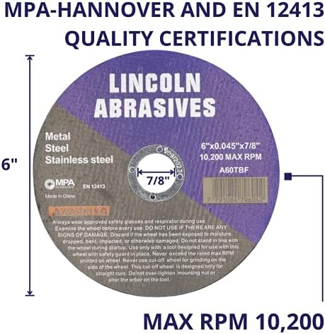 50 Pack 6" Cut-Off Wheels Lincoln Abrasives .045" Metal & Stainless Steel