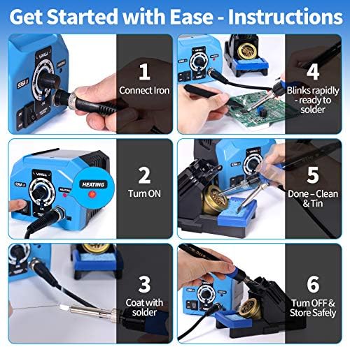 YIHUA 936A II Soldering Iron Station Kit, 65W with Intelligent Working Light. Easily Adjustable from 392℉～896℉. With Plug-in Iron Handle, a Solder Iron Stand, Solder Wire & 5 extra Solder Tips.