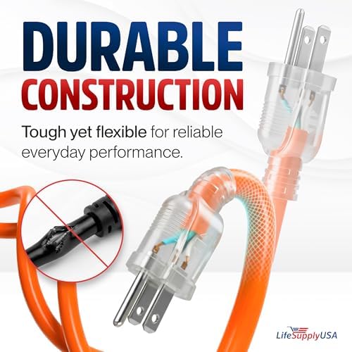 75ft Outdoor/Indoor Extension Cord 12/3 Gauge Extra Heavy Duty 3 Prong SJTW, Waterproof, Flexible Cold-Resistant Long Power Cord,15A 125V 1875W, Orange by LifeSupplyUSA
