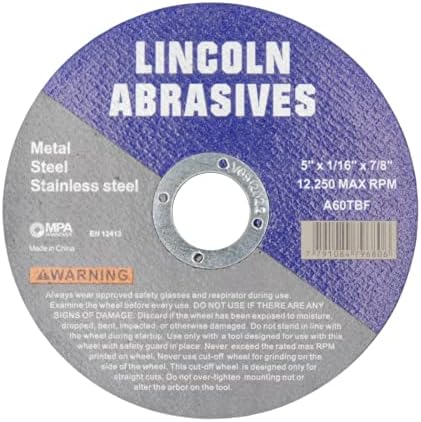 100 Pc 5" x 1/16" x 7/8" Cut-Off Wheels Lincoln Abrasives Metal & Stainless Steel